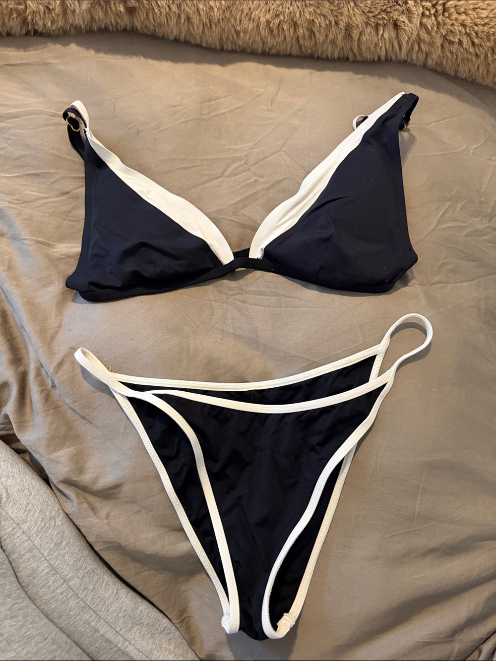 l*space Black Bikini with White Trim Triangle Set